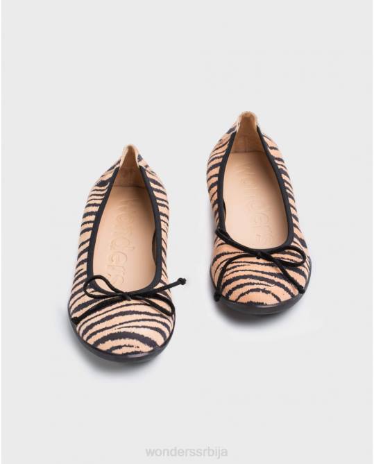 лосос/нег зебра принт балет пумпа са детаљима машне Жене Wonders 2NZV441 обућа