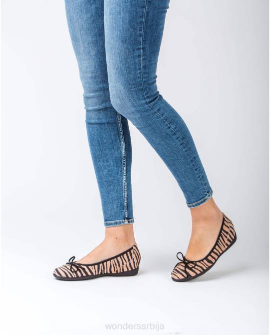 лосос/нег зебра принт балет пумпа са детаљима машне Жене Wonders 2NZV441 обућа