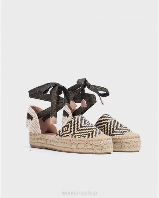 црна равна сандале од јуте Жене Wonders 2NZV89 обућа